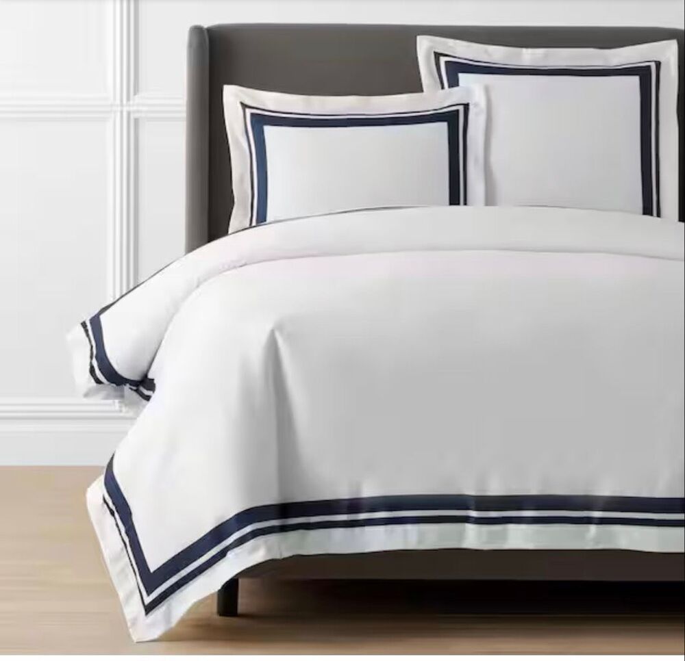 Company Store Legends Hotel Supima Double Border Navy Duvet Cover- NWT, TWIN/TXL